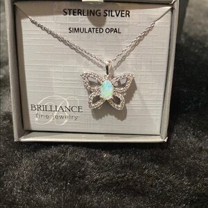 Sterling Silver Simulated Opal Necklace